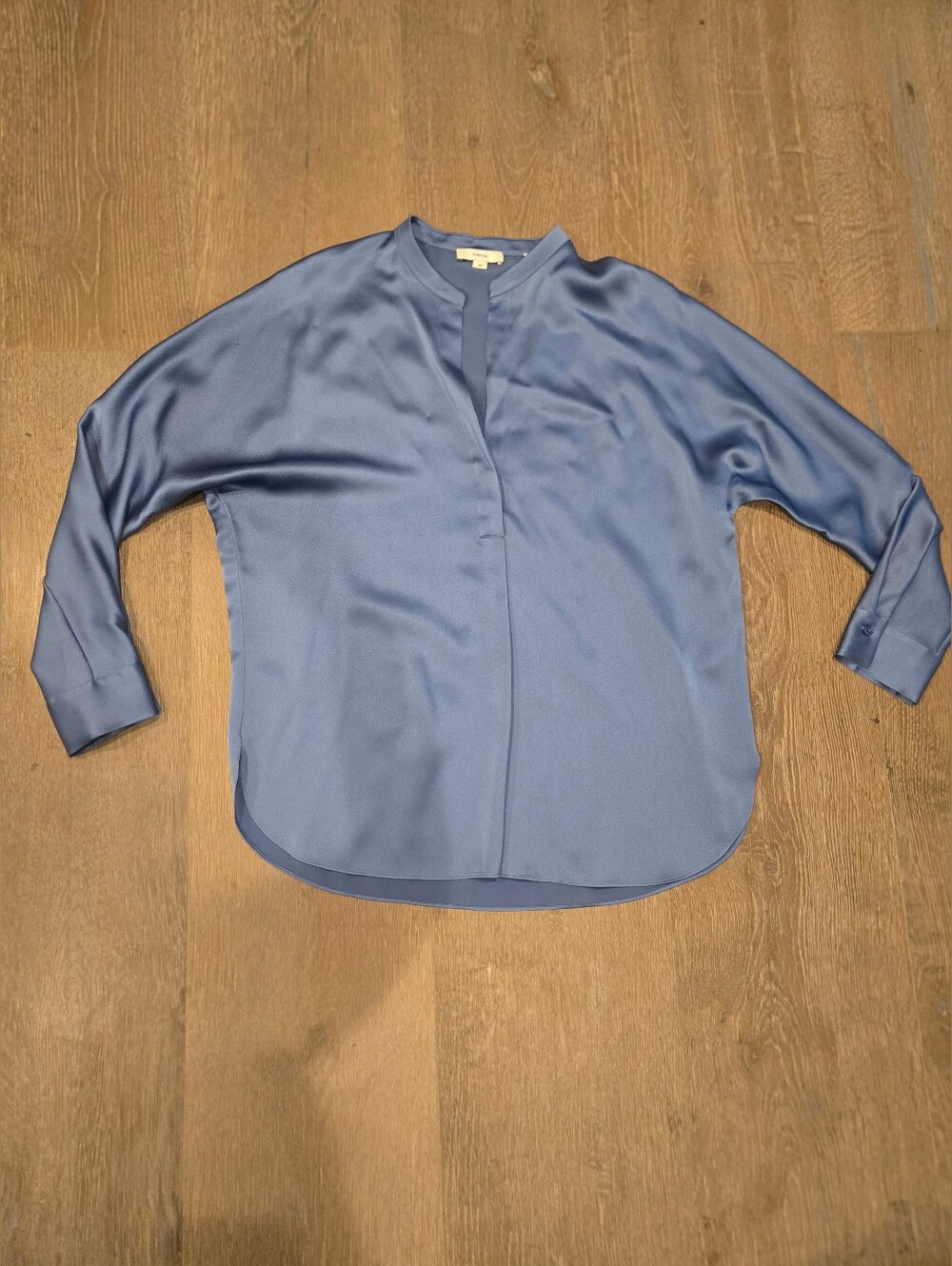 Classic Blue Satin V-Neck Blouse - Women